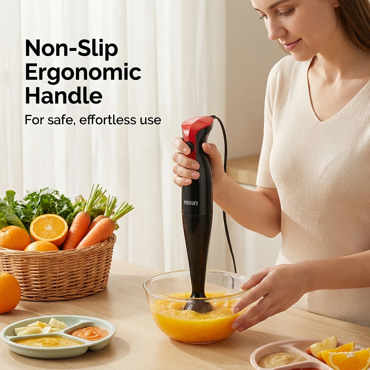 Immersion Hand Blender Electric Handheld Mixer Portable Stick Mixer Stainless Steel Blades for Smoothie Soup Puree Baby Food