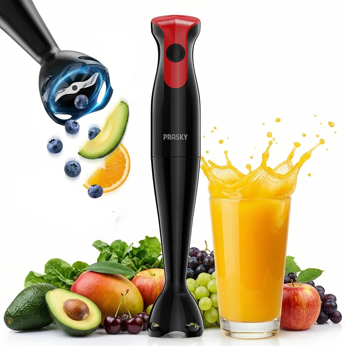 Immersion Hand Blender Electric Handheld Mixer Portable Stick Mixer Stainless Steel Blades for Smoothie Soup Puree Baby Food