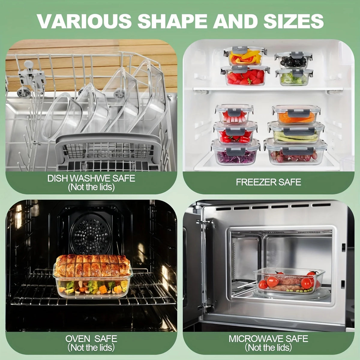 12pcs Glass Food Storage Containers with Lids,Leak Proof, Airtight  Lunch Bento Boxes for Microwave,Oven, Freezer And Dishwasher