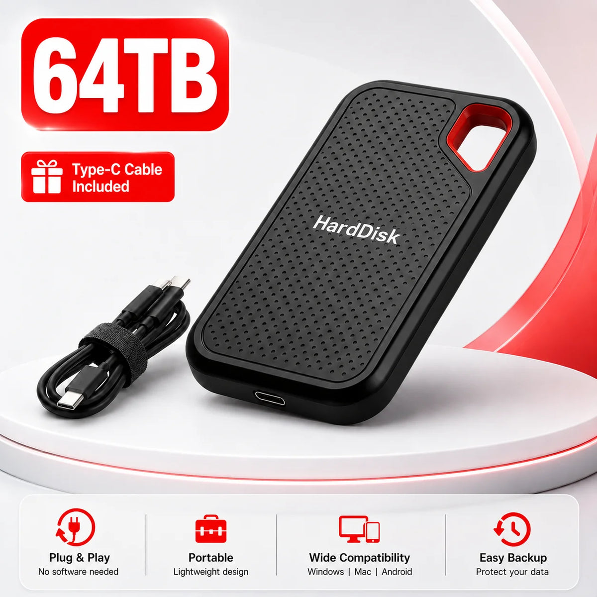 2TB Portable SSD External Solid State Drive USB-C Fast Storage Device for Laptop Mac PC Phone Backup Data