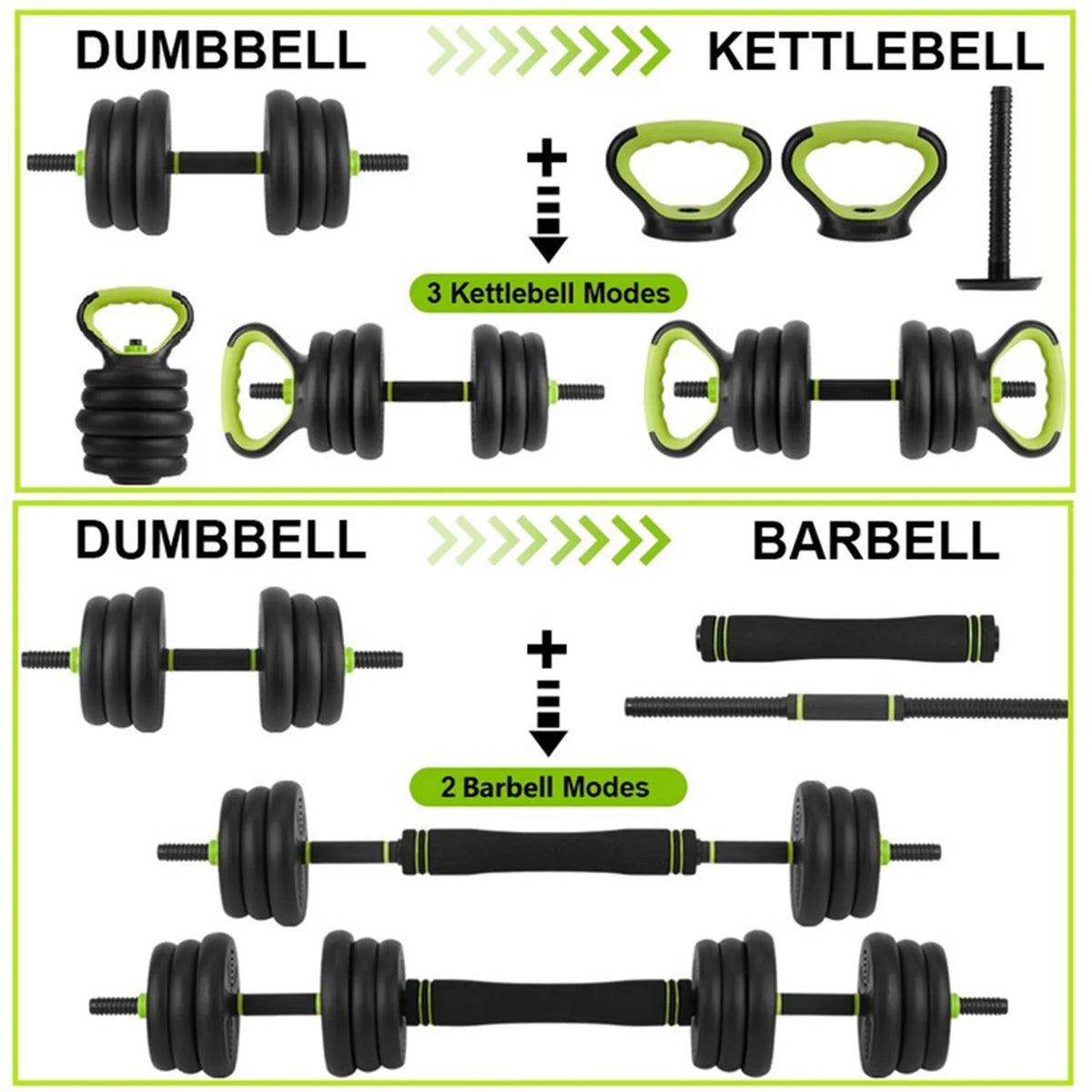 4 in 1 Adjustable Dumbbell Set, 44lbs Free Weight Set, Weights Dumbbells Set Used as Dumbbell, Barbell, Kettlebell and Push-up, for Home Gym Fitness Exercises