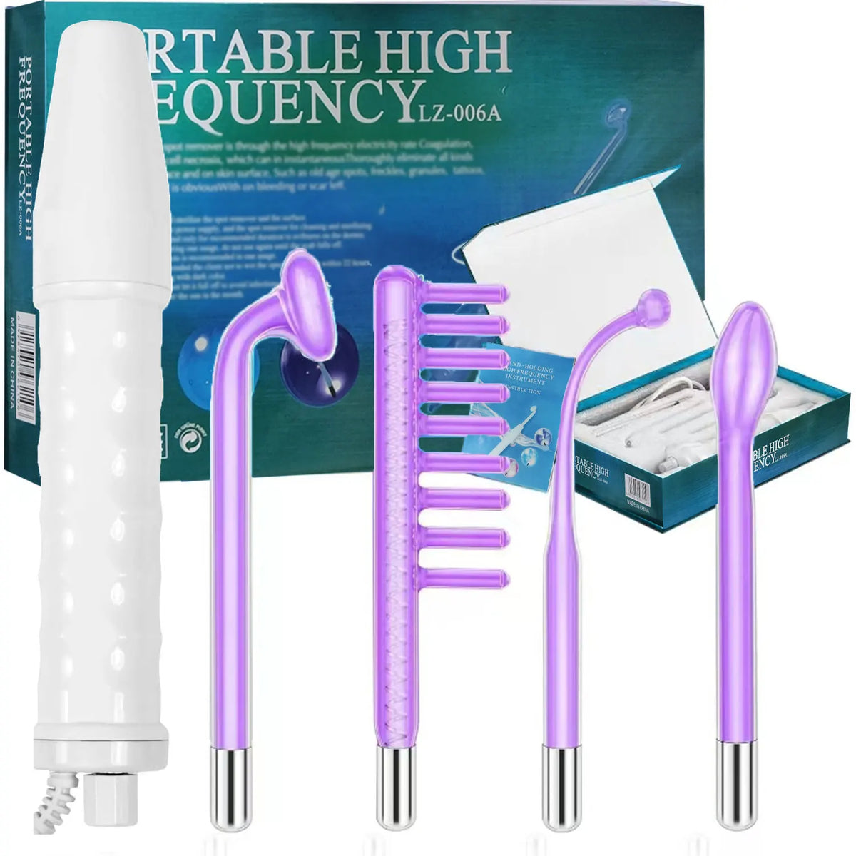 4-in-1 Portable Facial Skin Care Kit High-Frequency 120KHz Facial Massager 4 Interchangeable Electrode Sticks 110V for Home S