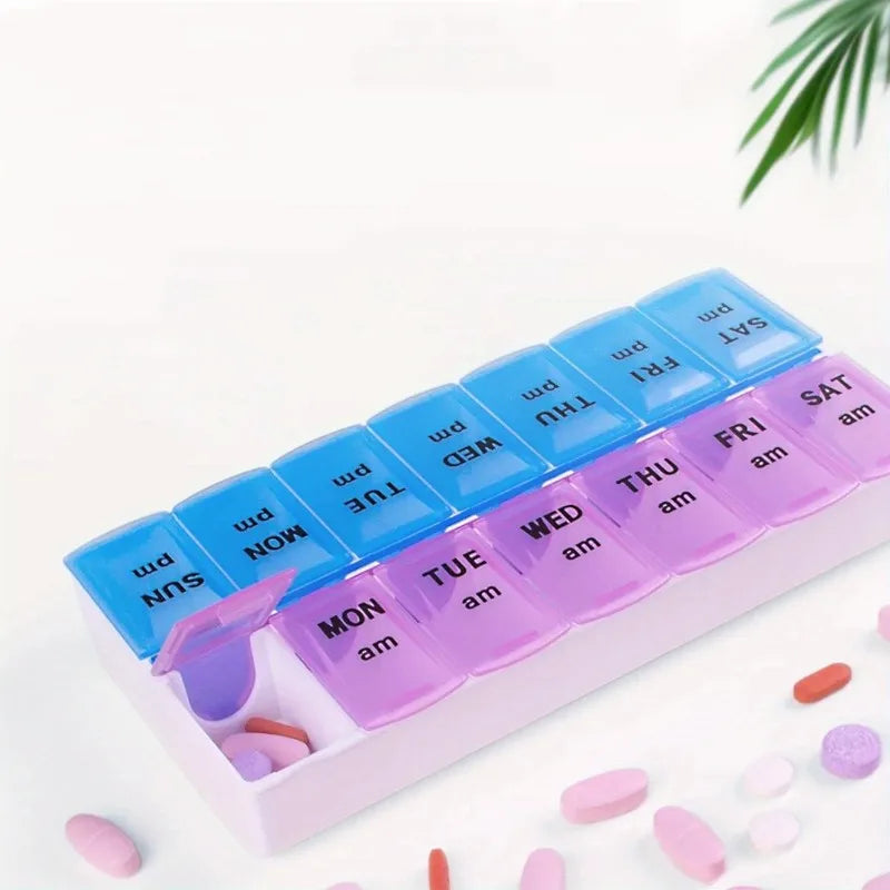 Weekly Pill Organizer - 14-Compartment Portable Medicine Box, 7-Day Double Row Pill Case for Daily Medication