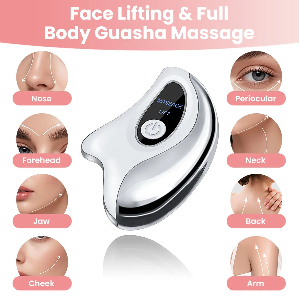 Gua Sha Massager 2-in-1 with Heat & Vibration, USB Rechargeable Facial Beauty Device for Face & Neck, Portable Home Spa Tool with LCD Display