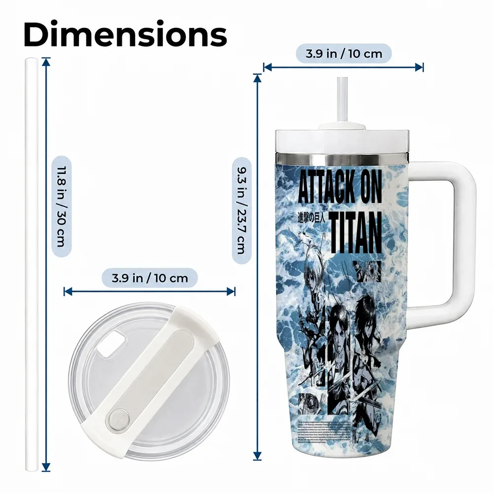 ANIME A-Attack on T-Titan Vacuum Flasks 40oz Stainless Steel Insulated Tumbler with Handle Straw