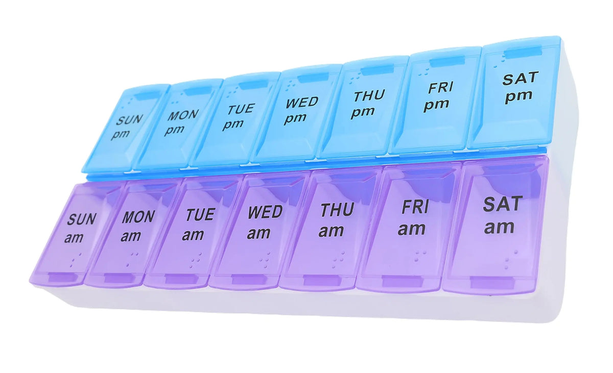 Weekly Pill Organizer - 14-Compartment Portable Medicine Box, 7-Day Double Row Pill Case for Daily Medication