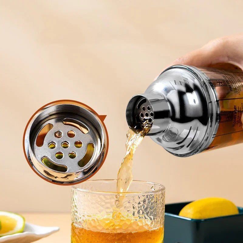 400/600ML Glass Cocktail Shaker Hand Shaker Cup with Scales Lemon Milk Tea Shaker Cup Stainless steel Lid Wine Drink Mixer Bar