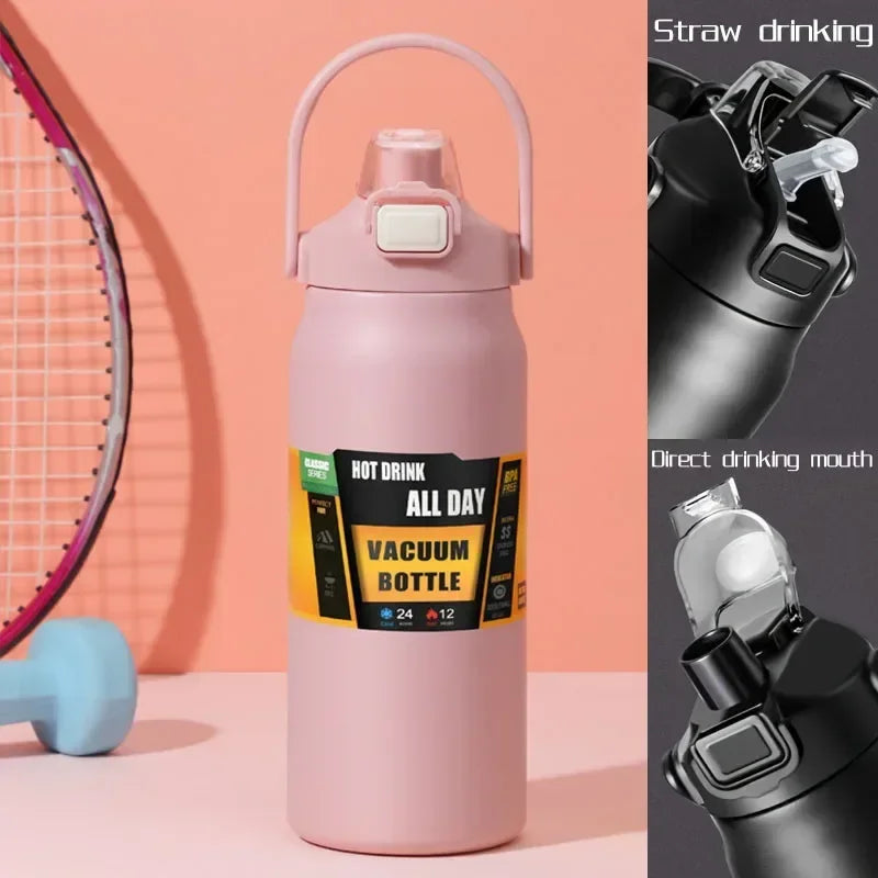 Thermos Vacuum Stainless Cup Thermal Cold Hot Insulated Stainless Steel Water Bottle with Straw Water Bottles