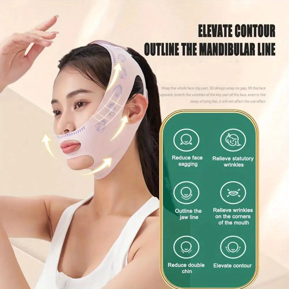 Breathable V‑Line Face Shaping Band, Cheek Lifting Face Bandage for Facial Contouring Support for Double Chin Appearance Improvement