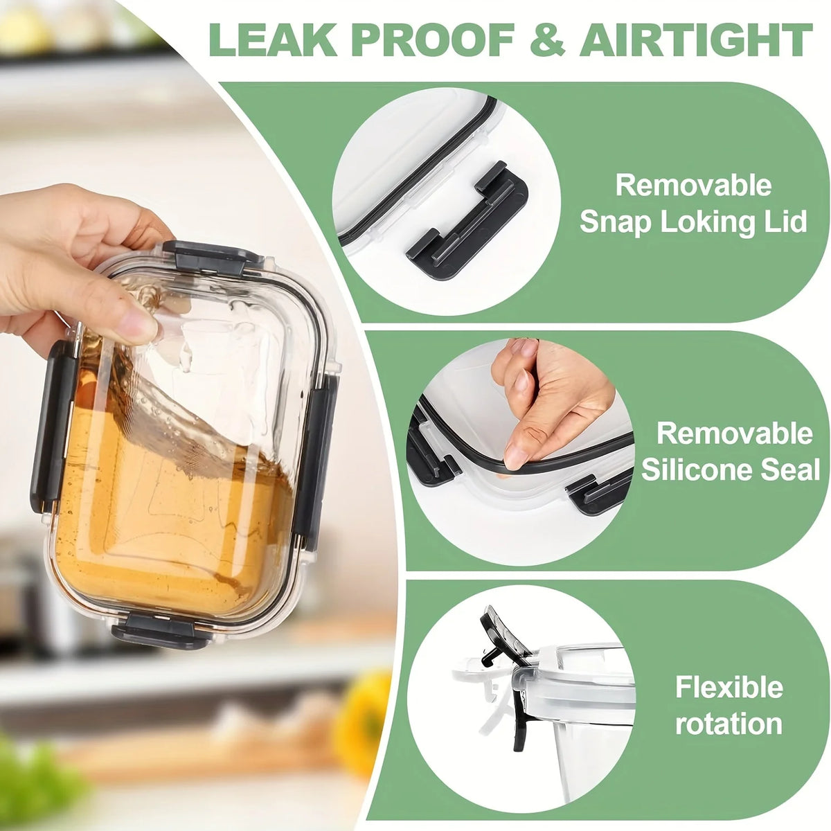 12pcs Glass Food Storage Containers with Lids,Leak Proof, Airtight  Lunch Bento Boxes for Microwave,Oven, Freezer And Dishwasher