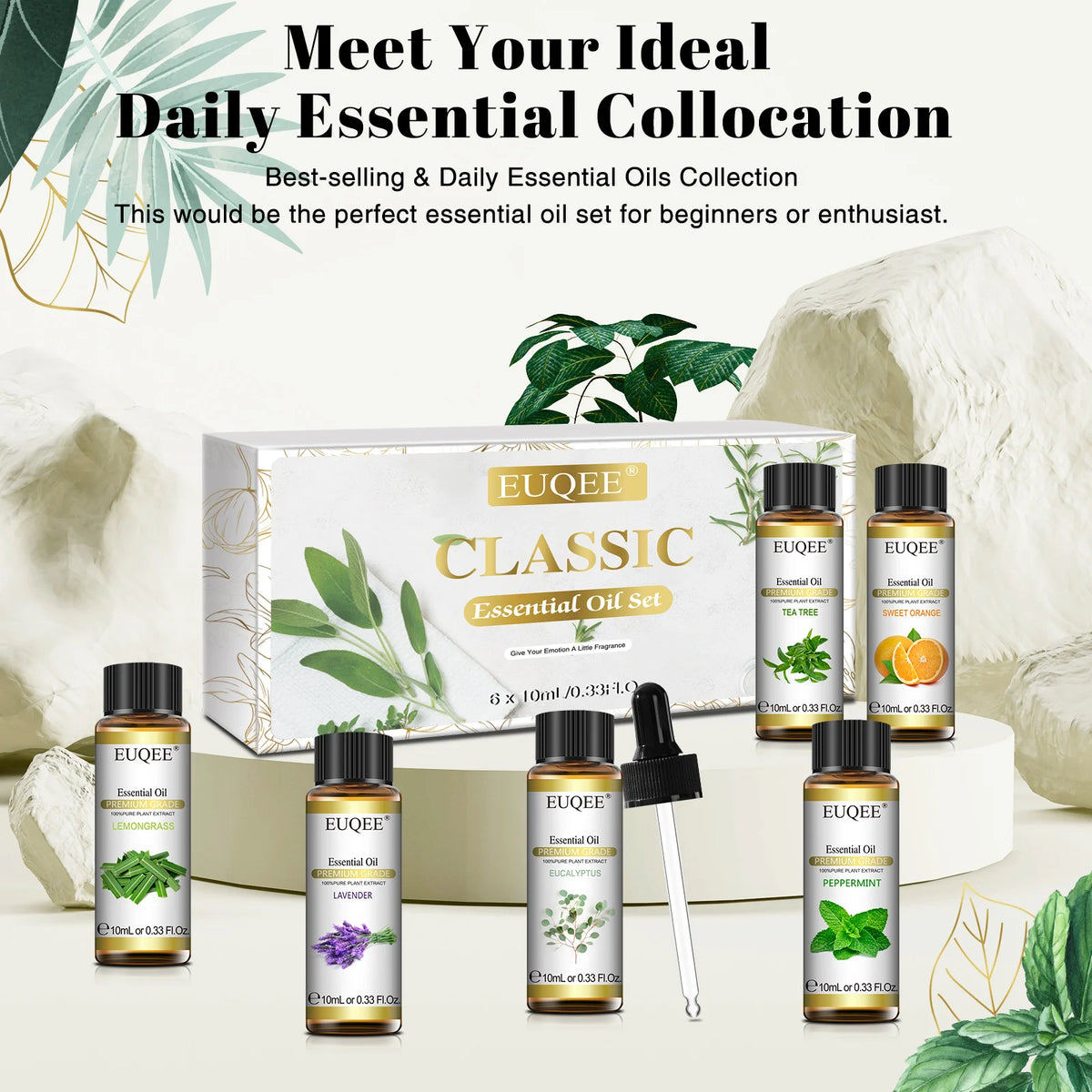 EUQEE 6 Bottles Essential Oil Set 10ml Natural Aromatherapy Oils For Diffuser,Humidifier,Car Diffusion,Candle & Soap Making