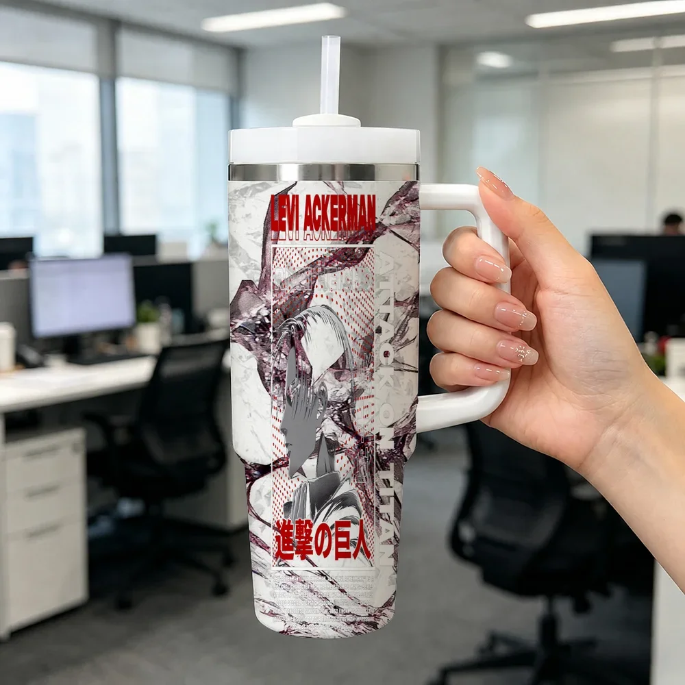 ANIME A-Attack on T-Titan Vacuum Flasks 40oz Stainless Steel Insulated Tumbler with Handle Straw