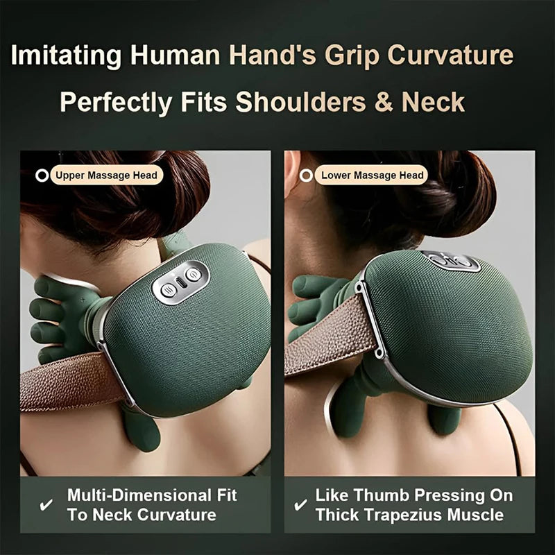 Neck and Shoulder Massager, Simulated Human‑Hand Kneading for Trapezius Muscle, Cervix, Waist and Back Muscle Relaxation