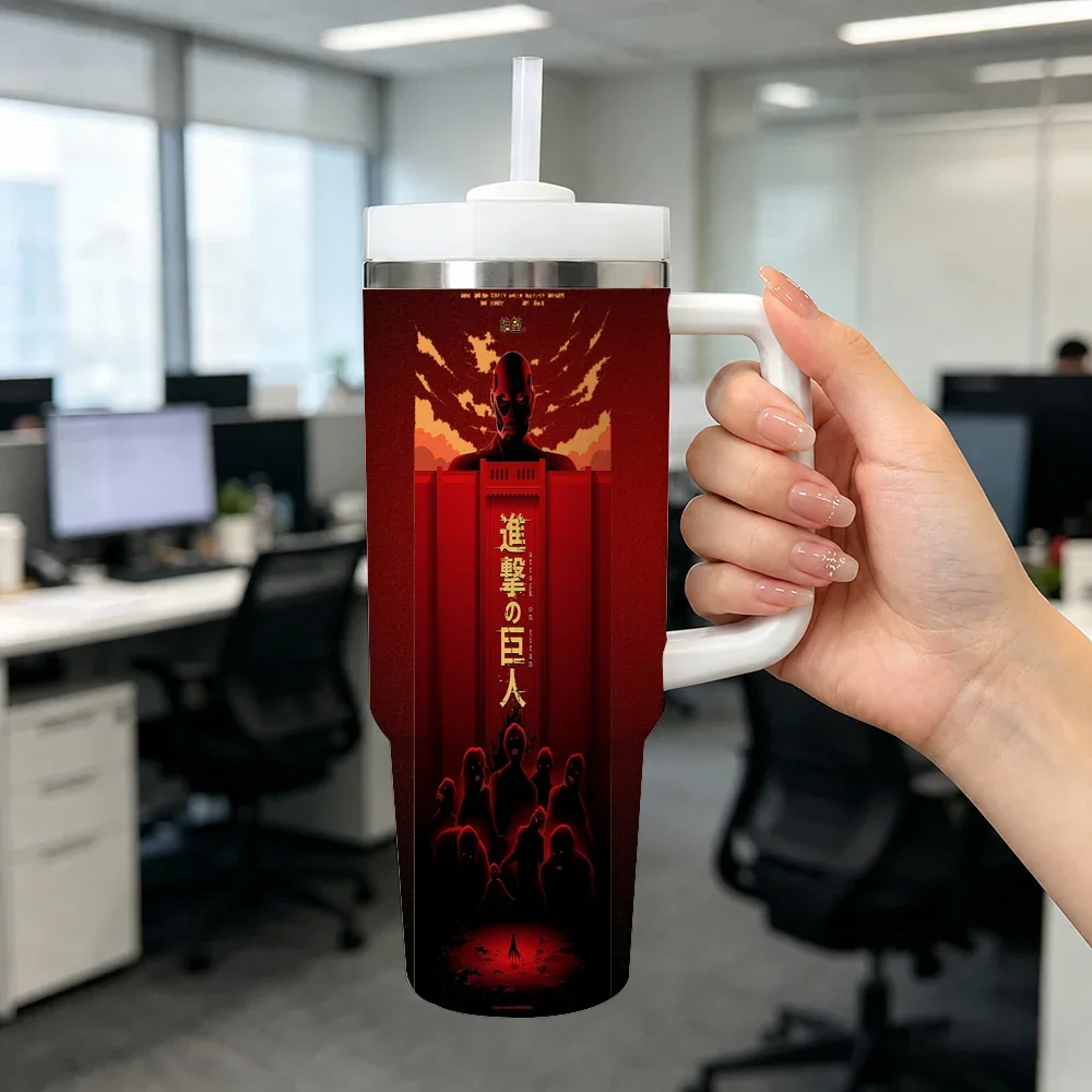 ANIME A-Attack on T-Titan Vacuum Flasks 40oz Stainless Steel Insulated Tumbler with Handle Straw