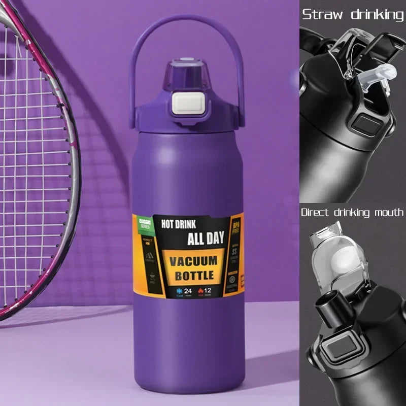 Thermos Vacuum Stainless Cup Thermal Cold Hot Insulated Stainless Steel Water Bottle with Straw Water Bottles