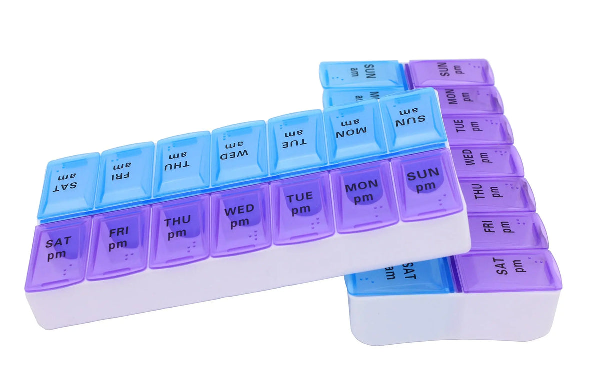 Weekly Pill Organizer - 14-Compartment Portable Medicine Box, 7-Day Double Row Pill Case for Daily Medication