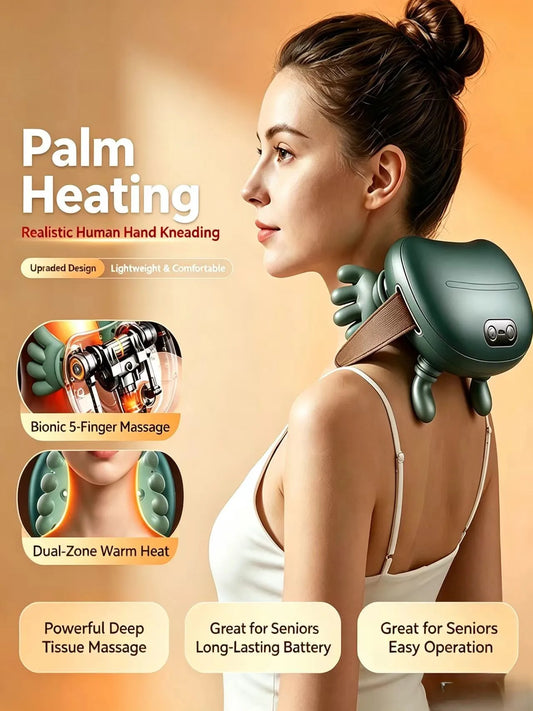 Neck and Shoulder Massager, Simulated Human‑Hand Kneading for Trapezius Muscle, Cervix, Waist and Back Muscle Relaxation