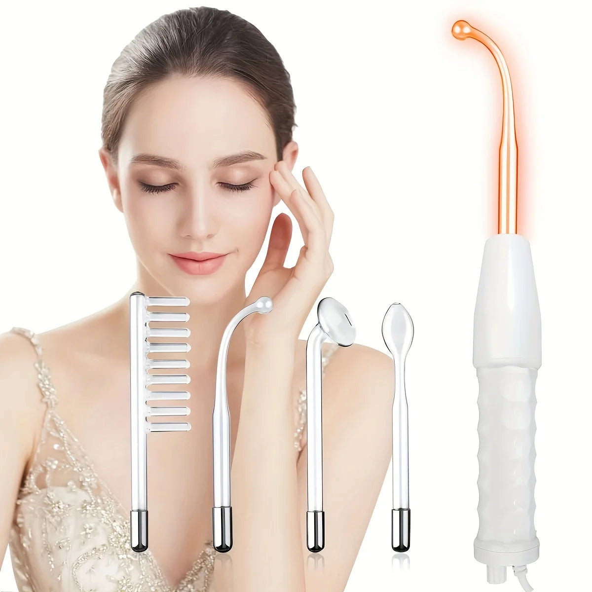 4-in-1 Portable Facial Skin Care Kit High-Frequency 120KHz Facial Massager 4 Interchangeable Electrode Sticks 110V for Home S