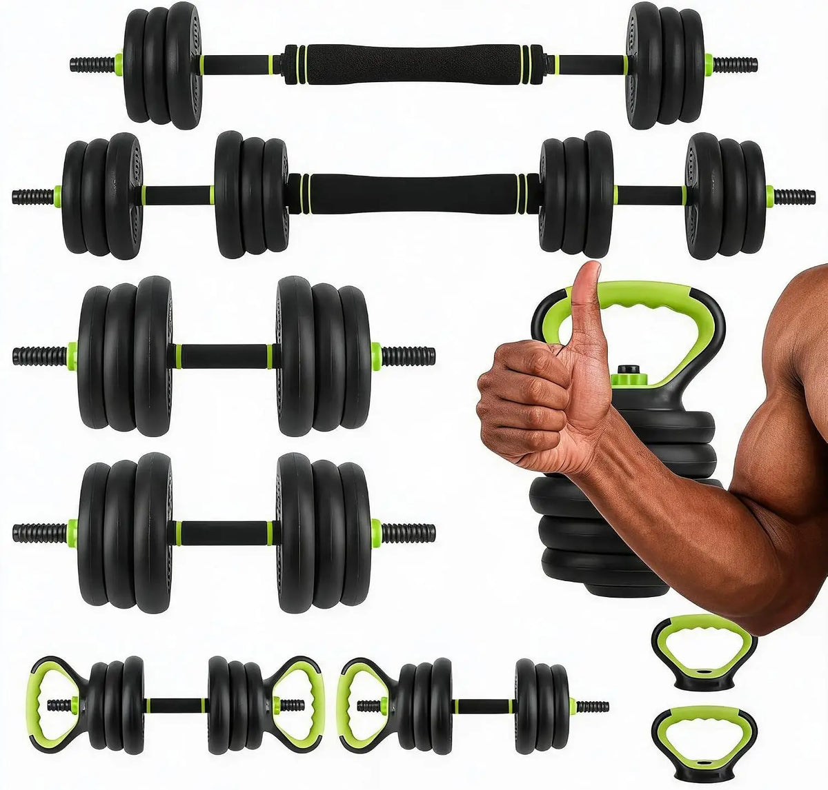 4 in 1 Adjustable Dumbbell Set, 44lbs Free Weight Set, Weights Dumbbells Set Used as Dumbbell, Barbell, Kettlebell and Push-up, for Home Gym Fitness Exercises