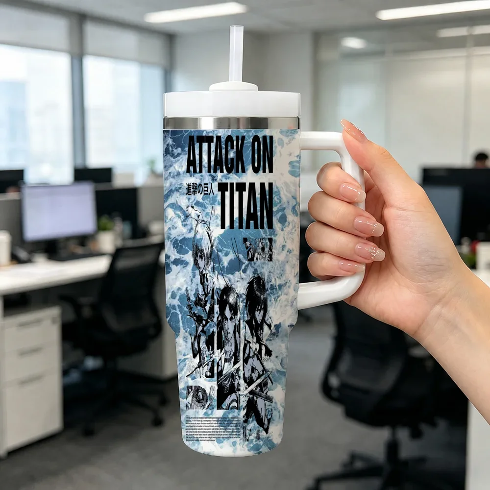 ANIME A-Attack on T-Titan Vacuum Flasks 40oz Stainless Steel Insulated Tumbler with Handle Straw