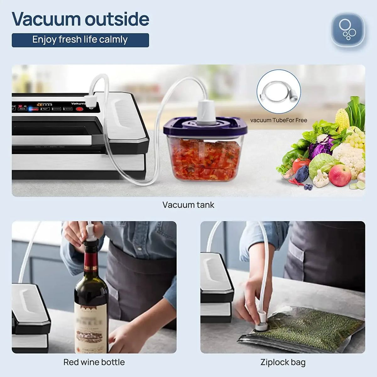 Vakumar VH5186 Kitchen Automatic Commercial Household Food Vacuum Sealer Packaging Machine Include 2 Rolls Vacuum Packed Bags