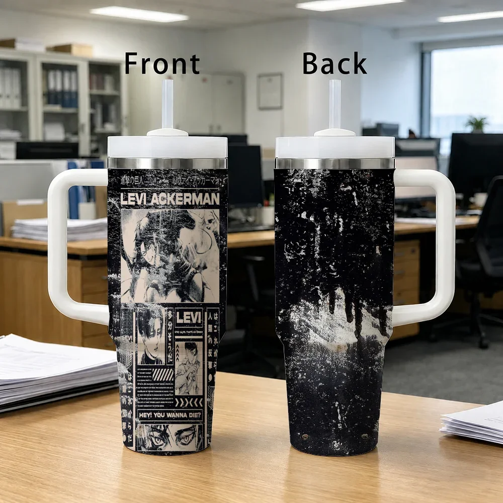 ANIME A-Attack on T-Titan Vacuum Flasks 40oz Stainless Steel Insulated Tumbler with Handle Straw