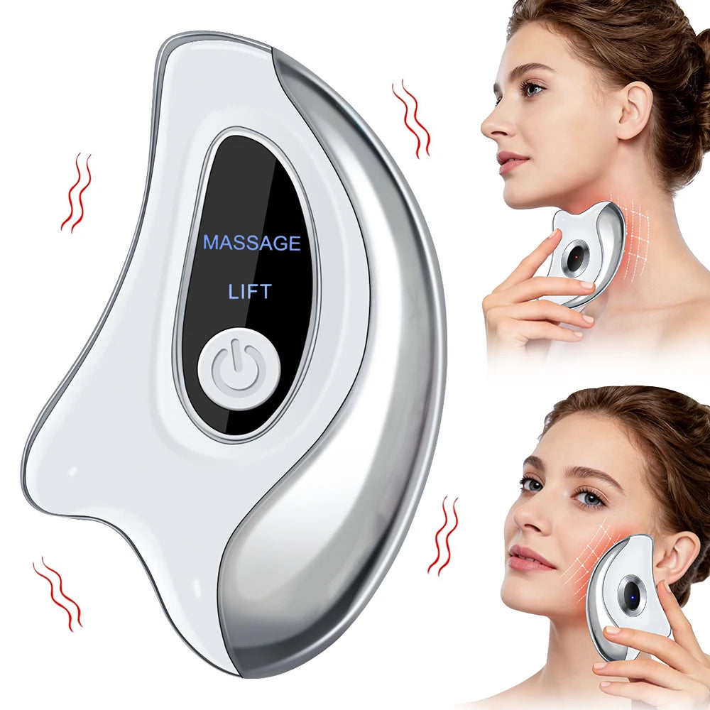 Gua Sha Massager 2-in-1 with Heat & Vibration, USB Rechargeable Facial Beauty Device for Face & Neck, Portable Home Spa Tool with LCD Display