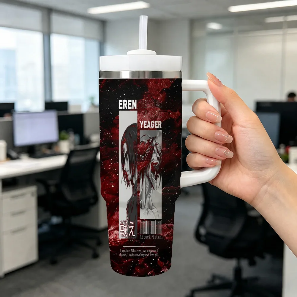 ANIME A-Attack on T-Titan Vacuum Flasks 40oz Stainless Steel Insulated Tumbler with Handle Straw