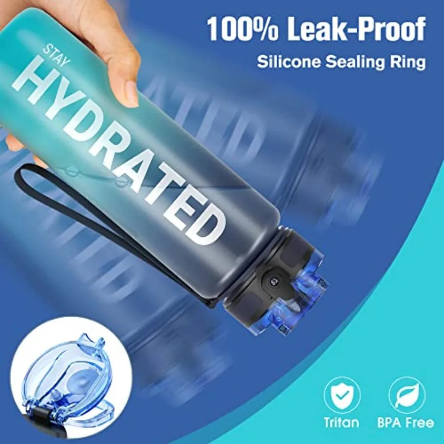 Water Bottle 32oz, Durable and Leakproof Water Bottles Motivational with Time Marker, Tritan, BPA Free, Wide Mouth with Easy Cl