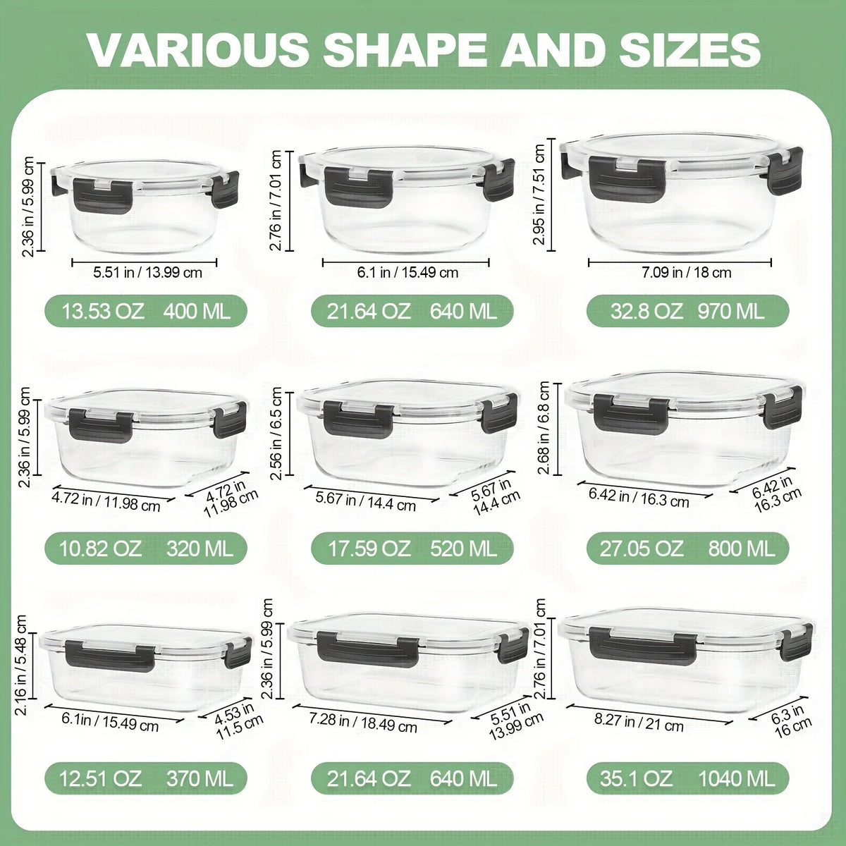 12pcs Glass Food Storage Containers with Lids,Leak Proof, Airtight  Lunch Bento Boxes for Microwave,Oven, Freezer And Dishwasher