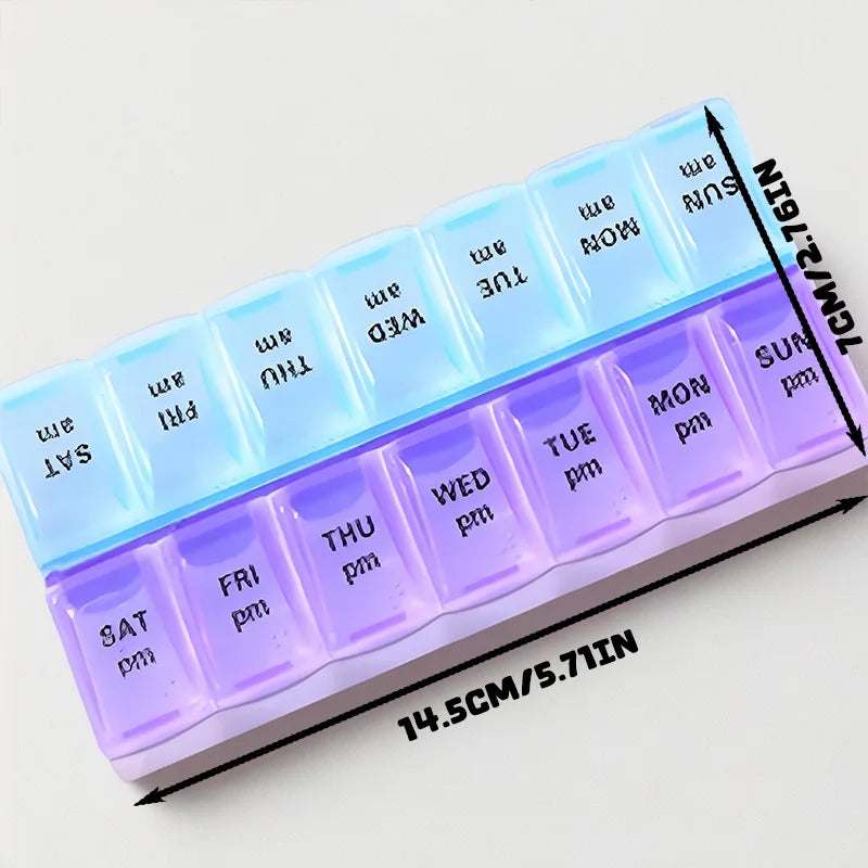Weekly Pill Organizer - 14-Compartment Portable Medicine Box, 7-Day Double Row Pill Case for Daily Medication