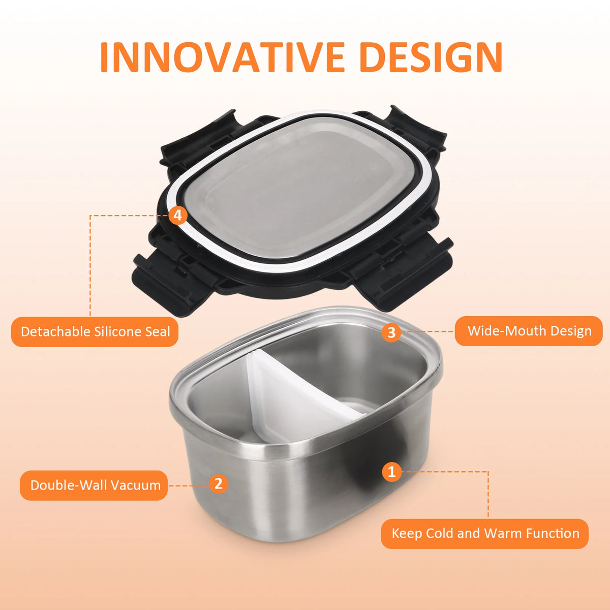 KOOMADE Vacuum Insulated Lunch Box with Thermal Bag 304 Stainless Steel Leakproof Divided Bento Box Keep Warm 4H Cold 8H Portable Food Container for Office Picnic