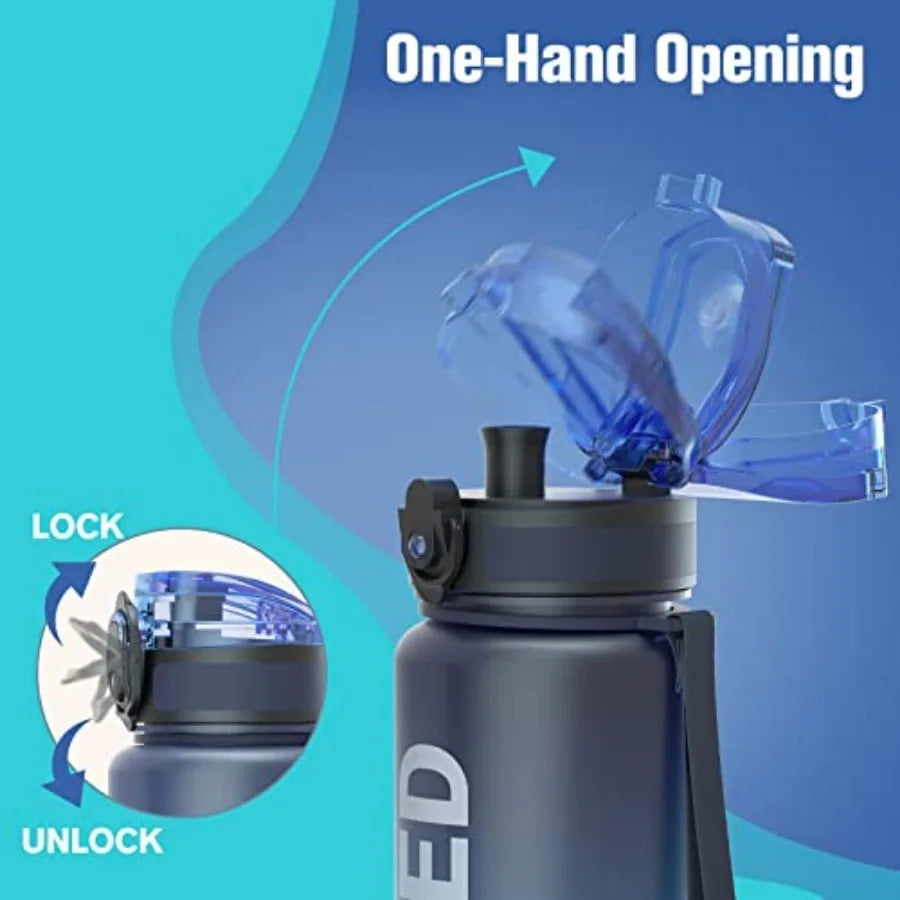 Water Bottle 32oz, Durable and Leakproof Water Bottles Motivational with Time Marker, Tritan, BPA Free, Wide Mouth with Easy Cl