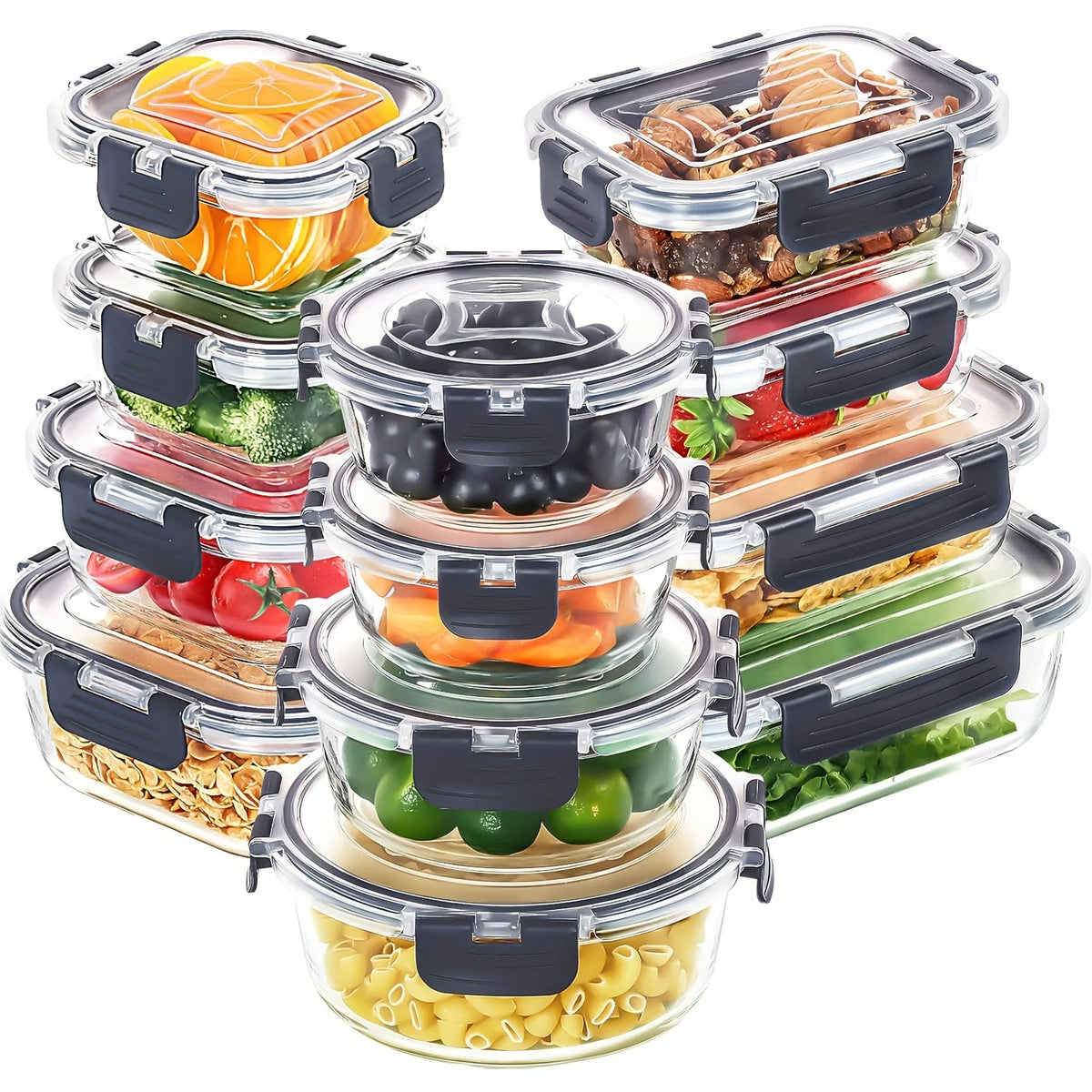 12pcs Glass Food Storage Containers with Lids,Leak Proof, Airtight  Lunch Bento Boxes for Microwave,Oven, Freezer And Dishwasher