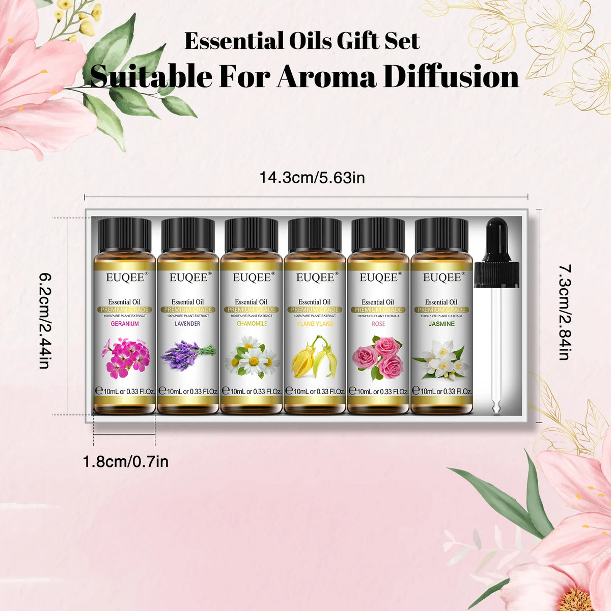 EUQEE 6 Bottles Essential Oil Set 10ml Natural Aromatherapy Oils For Diffuser,Humidifier,Car Diffusion,Candle & Soap Making