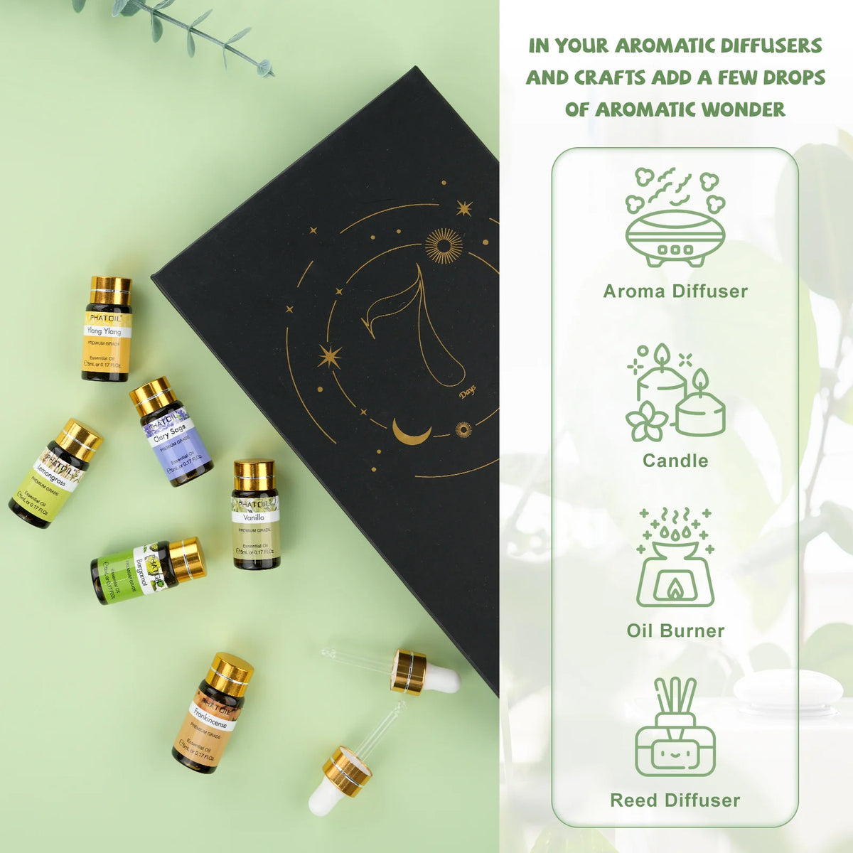 PHATOIL 15PCS Aromatherapy Essential Oil Set For Diffuser Candle Making-5ml Cinnamon Lavender Eucalyptus Peppermint Rose Vanilla