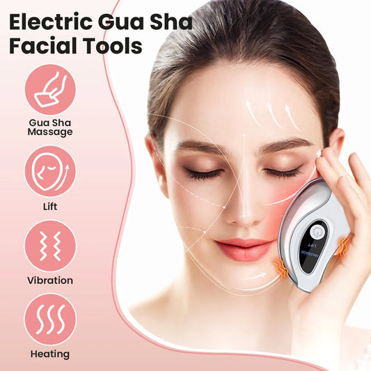 Gua Sha Massager 2-in-1 with Heat & Vibration, USB Rechargeable Facial Beauty Device for Face & Neck, Portable Home Spa Tool with LCD Display
