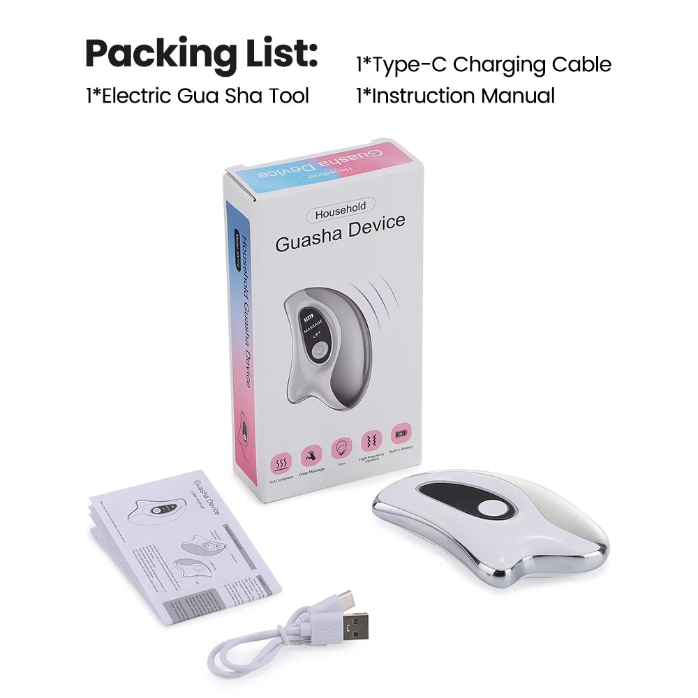 Gua Sha Massager 2-in-1 with Heat & Vibration, USB Rechargeable Facial Beauty Device for Face & Neck, Portable Home Spa Tool with LCD Display
