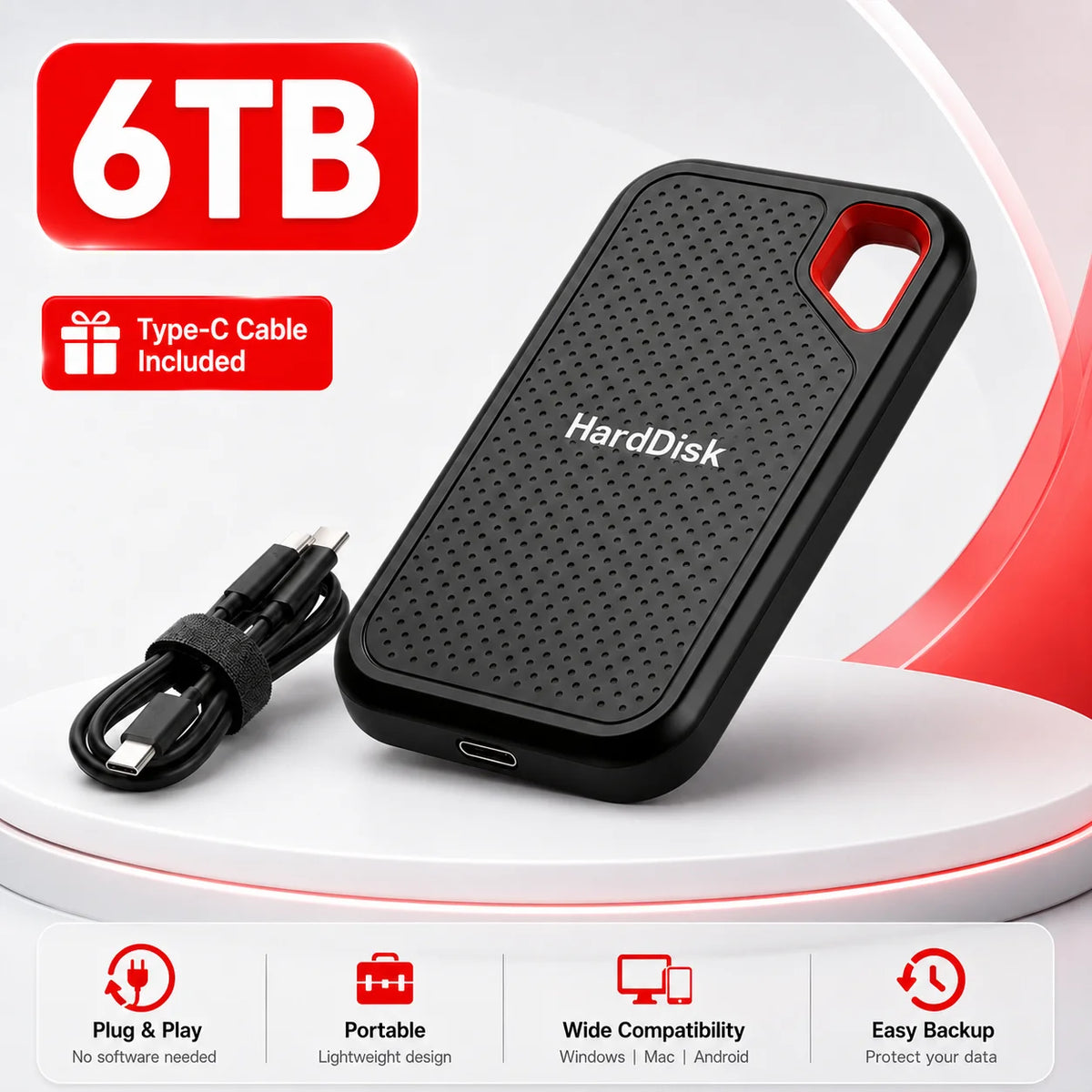 2TB Portable SSD External Solid State Drive USB-C Fast Storage Device for Laptop Mac PC Phone Backup Data