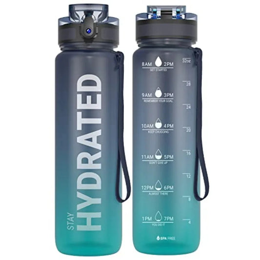 Water Bottle 32oz, Durable and Leakproof Water Bottles Motivational with Time Marker, Tritan, BPA Free, Wide Mouth with Easy Cl