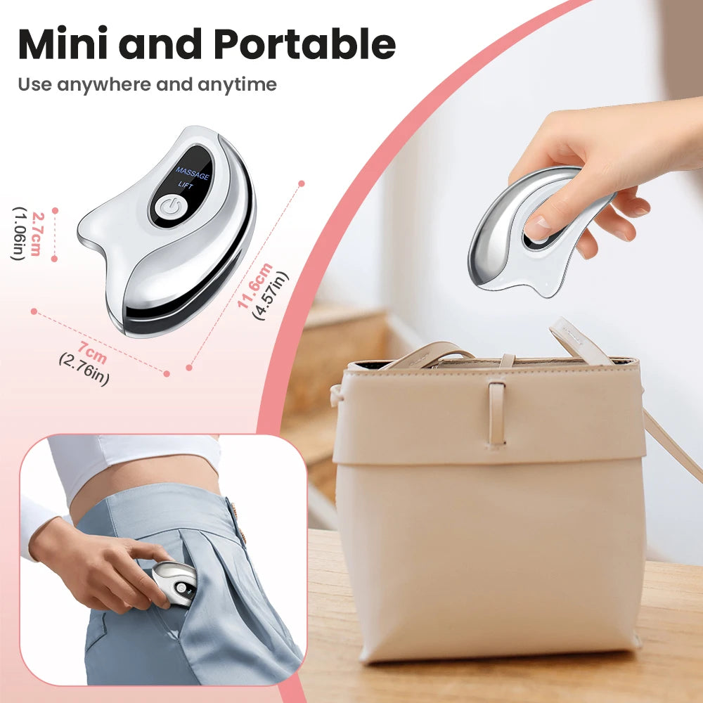 Gua Sha Massager 2-in-1 with Heat & Vibration, USB Rechargeable Facial Beauty Device for Face & Neck, Portable Home Spa Tool with LCD Display
