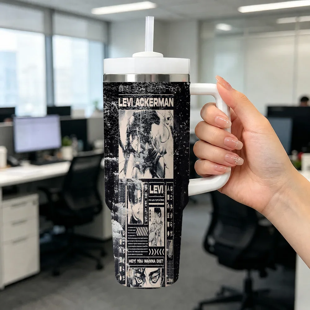 ANIME A-Attack on T-Titan Vacuum Flasks 40oz Stainless Steel Insulated Tumbler with Handle Straw