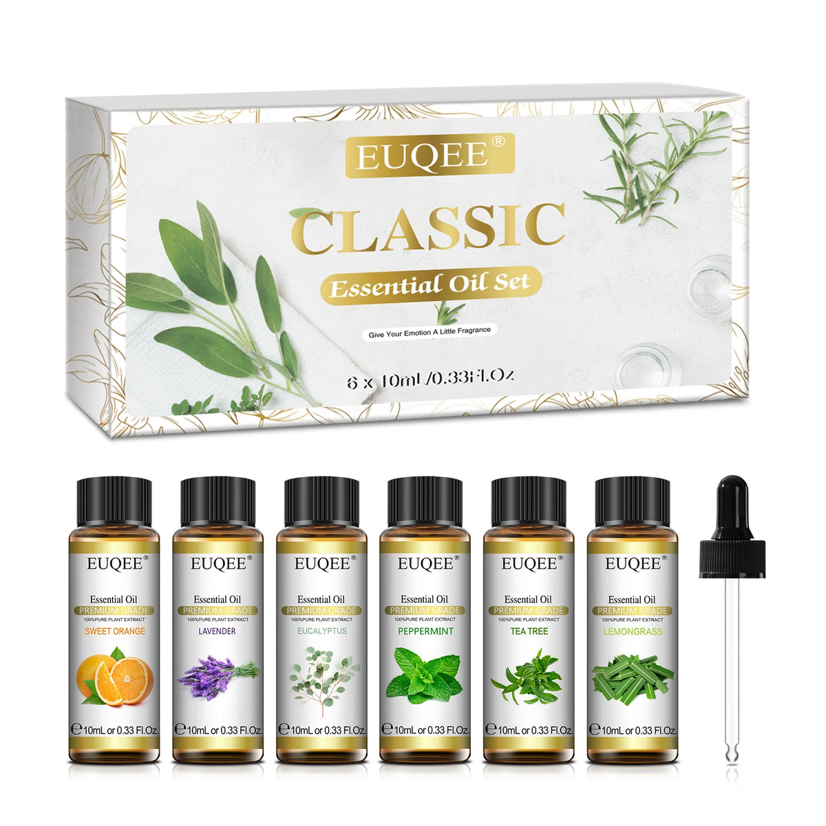 EUQEE 6 Bottles Essential Oil Set 10ml Natural Aromatherapy Oils For Diffuser,Humidifier,Car Diffusion,Candle & Soap Making