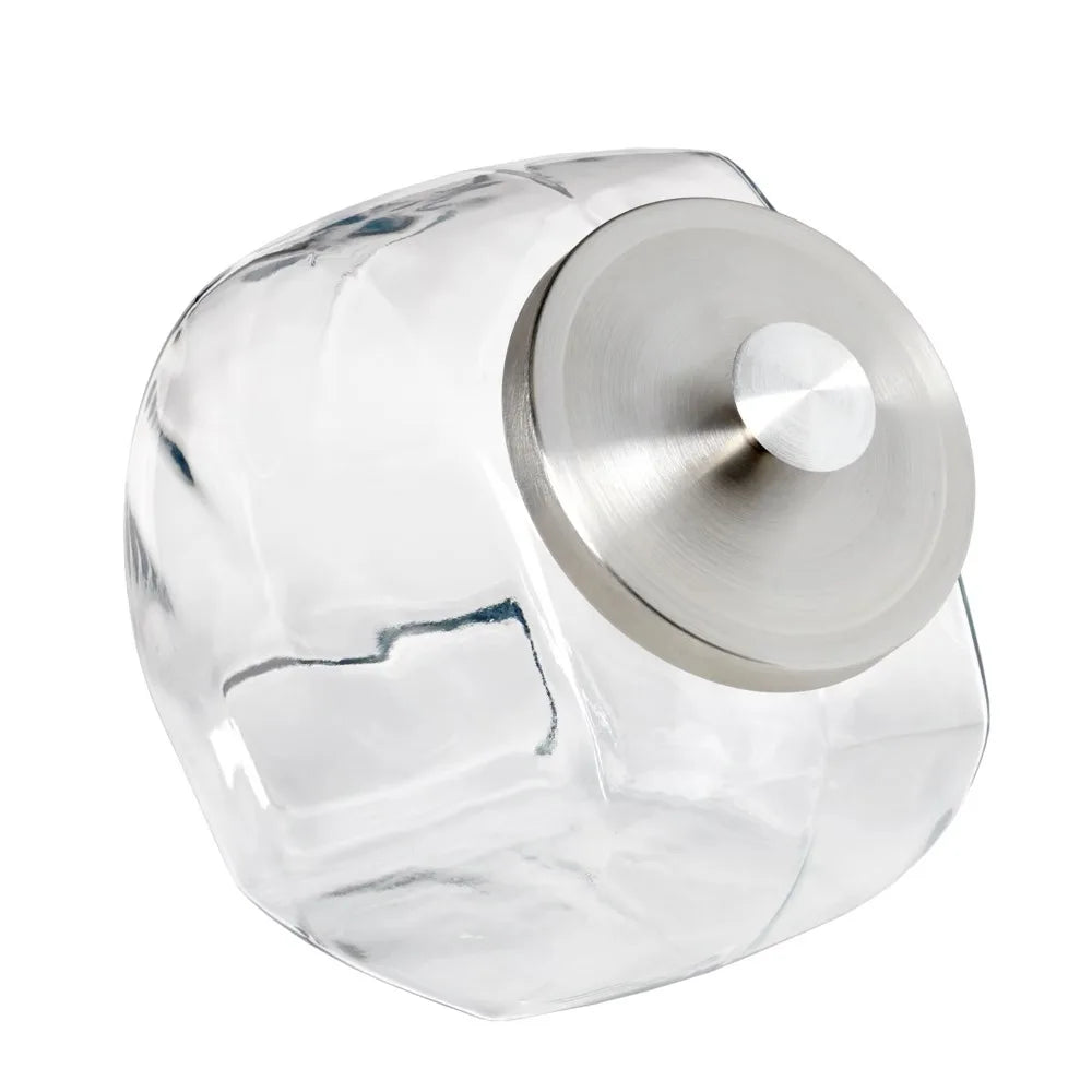 Silver Glass Jar with Lid for Candy Storage Practical Pantry Kitchen Container Display Organizer