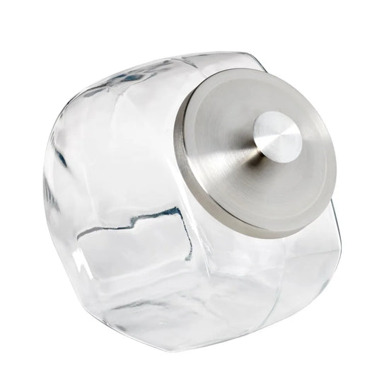 Silver Glass Jar with Lid for Candy Storage Practical Pantry Kitchen Container Display Organizer