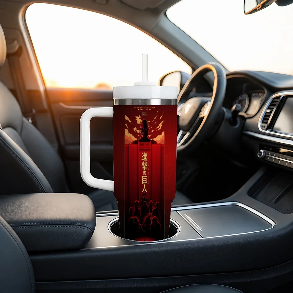 ANIME A-Attack on T-Titan Vacuum Flasks 40oz Stainless Steel Insulated Tumbler with Handle Straw