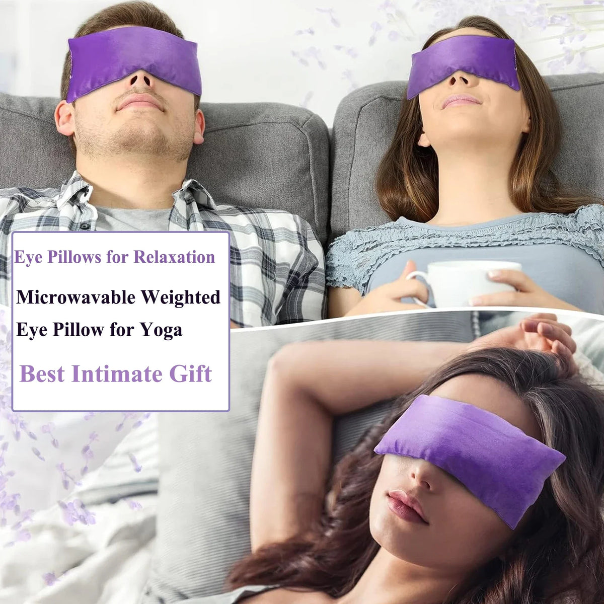 Lavender Eye Pillow for Relaxation, Yoga, Sleeping, Weighted Eye Mask Heated, Sinus, Dry Eyes Relief, Moist Heat Eye Compress