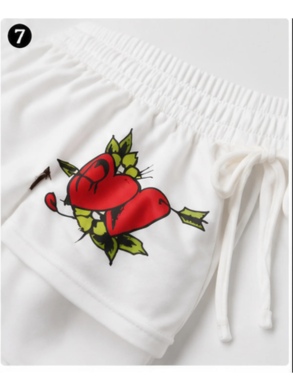 English: Women 2 Piece Y2K Outfits Vintage Tattoo Graphic Strapless Tube Top High Cut Shorts Set Adjustable Drawstring Ruched Crop Top Casual Going Out Tracksuit
